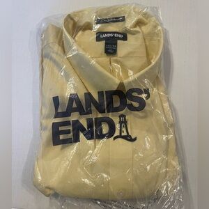 NEW Lands End No Iron Supima Pinpoint Button Down Dress Shirt Yellow 17.5-34